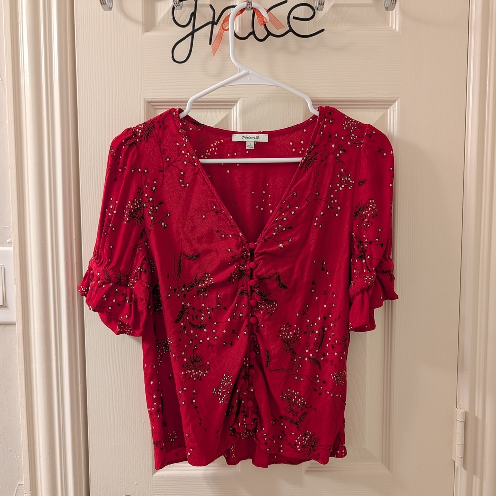 Madewell Red Floral Button-Front Blouse